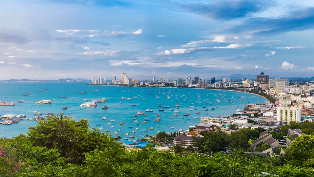 Typical boat traffic on busy Pattaya Beach. 