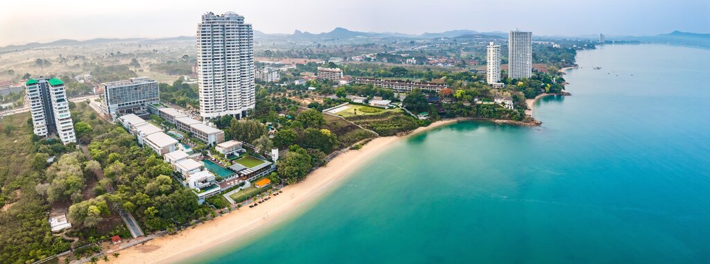 View of Na Jomtien Beach in Pattaya from a helicopter