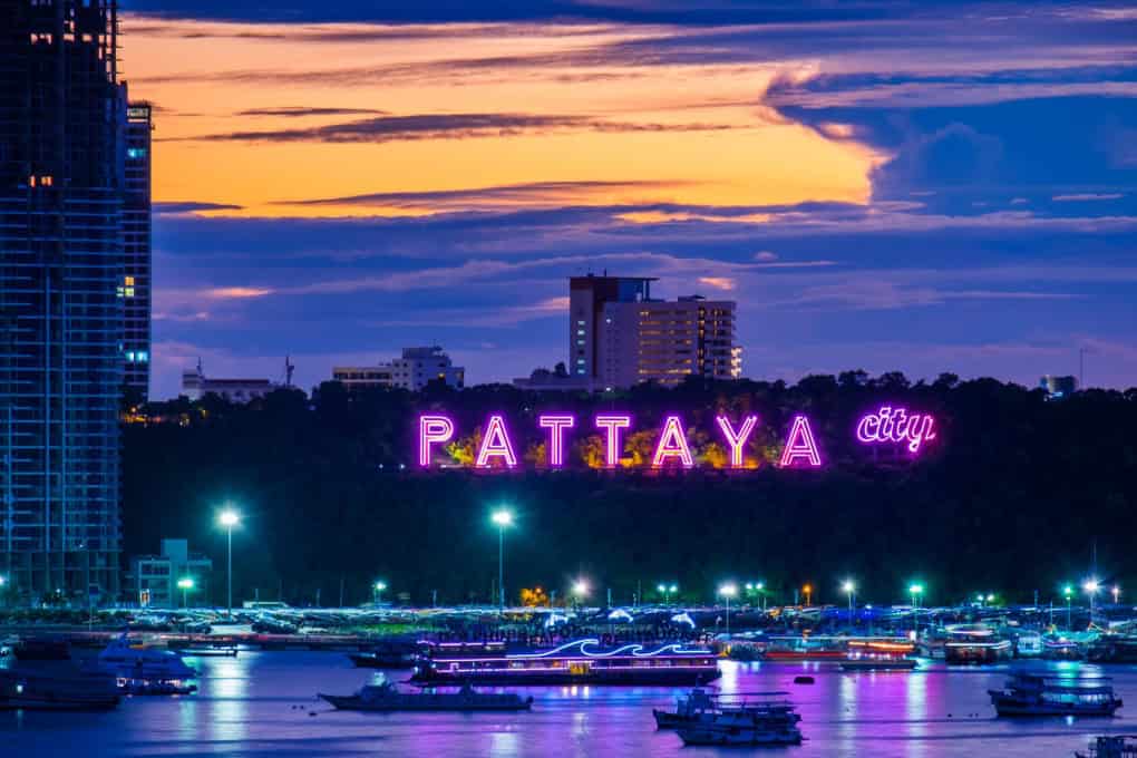 Pattaya City sign at nighttime